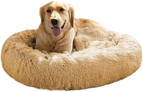 Mirkoo Cama calmante para perros, esponjosa, lavable, redonda, de piel sintética