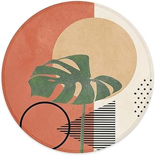 ITNRSIIET Mouse Pad with Stitched Edge, Premium-Textured Mouse Mat Waterproof Non-Slip Rubber Base Round Mousepad for Office Gaming Laptop, Cute Design Desk Accessories, Modern Palm Leaf