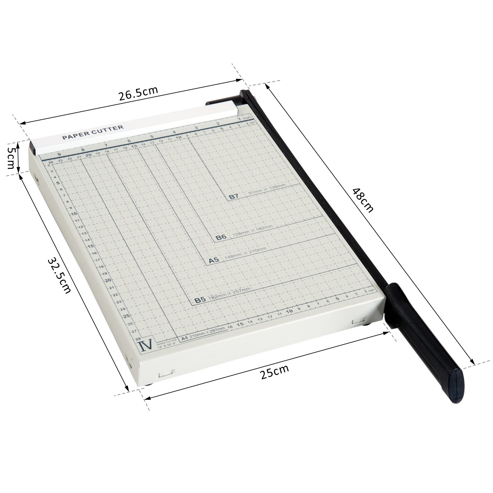 HOMCOM Cortador de Papel A4 Guillotina 12 Hojas 48x26,5x5 cm Blanco