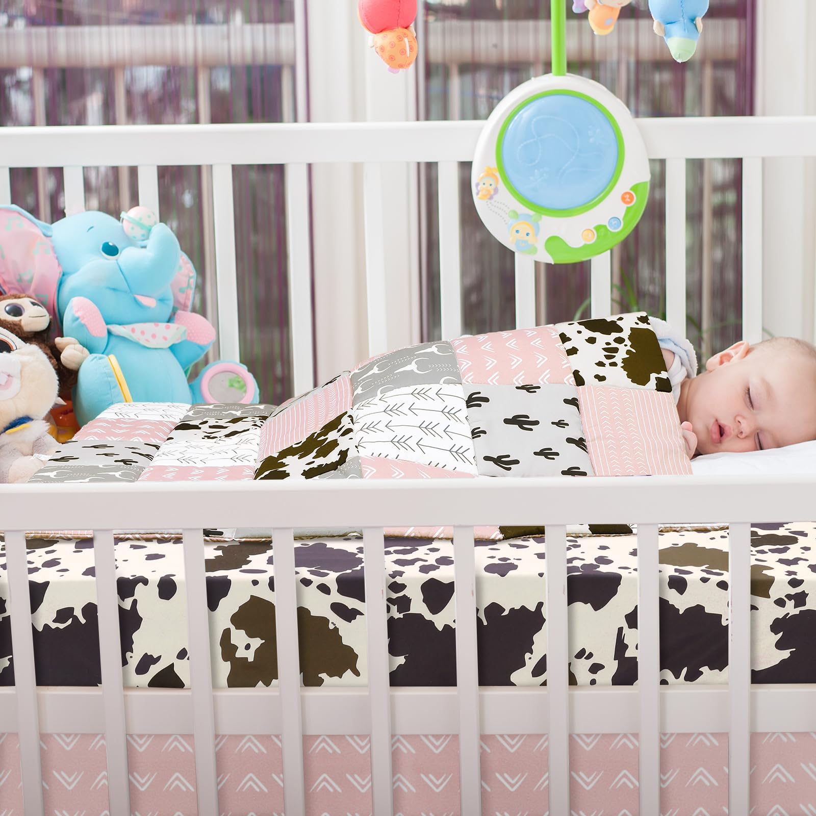 Hahafelt 3-teiliges Patchwork-Bettwäsche-Set für Jungen und Mädchen, Kuh-Kaktus-Druck, Baby-Bettwäsche, Barnyf, Western-Kinderzimmer, Dekoration, weiches Baby-Bettwäsche-Set mit Steppdecke