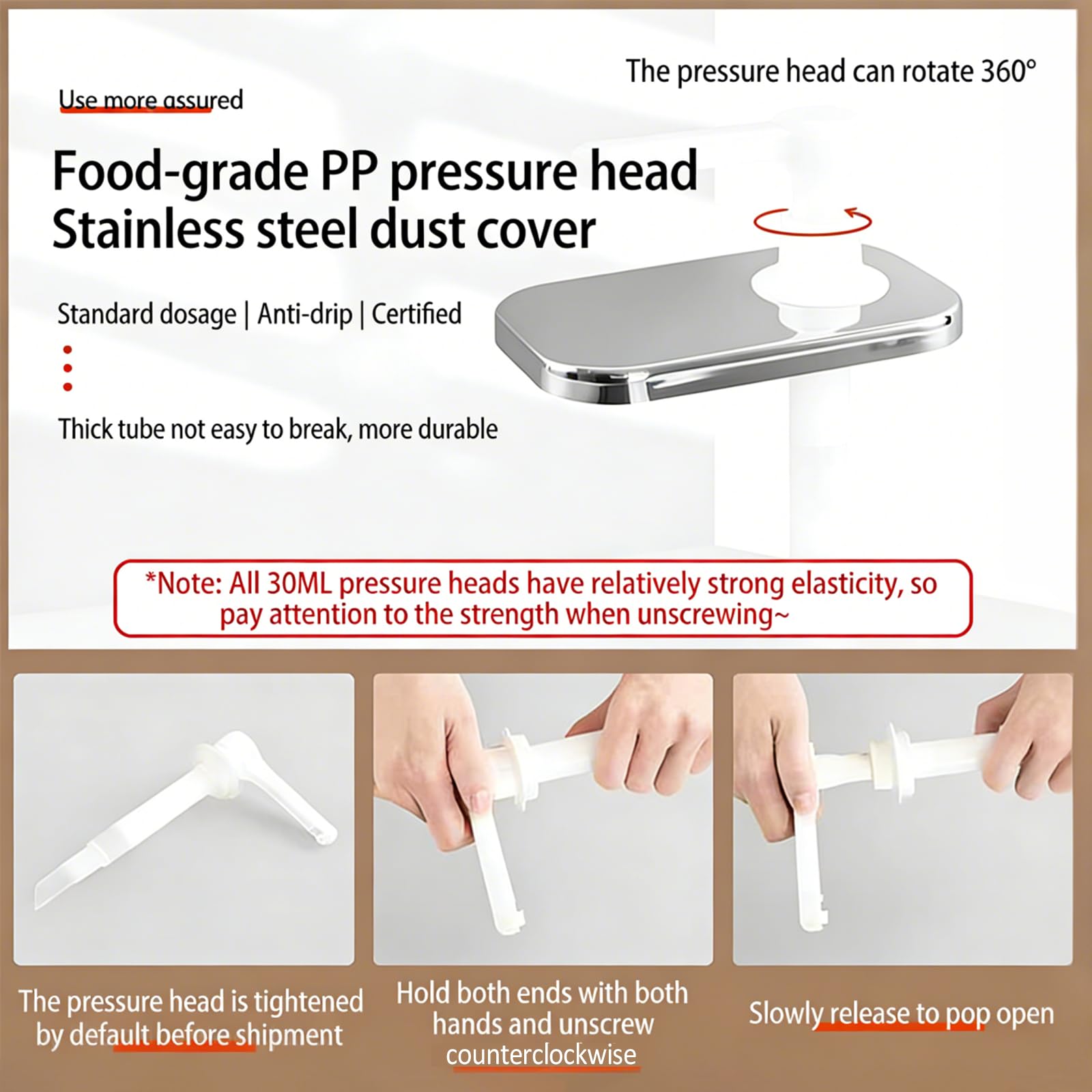 Dispensador de condimentos, bomba dispensadora de salsa de acero inoxidable, cabezal de bomba de 30 cc para mermeladas y salsas, compatible con múltiples tamaños de tarro
