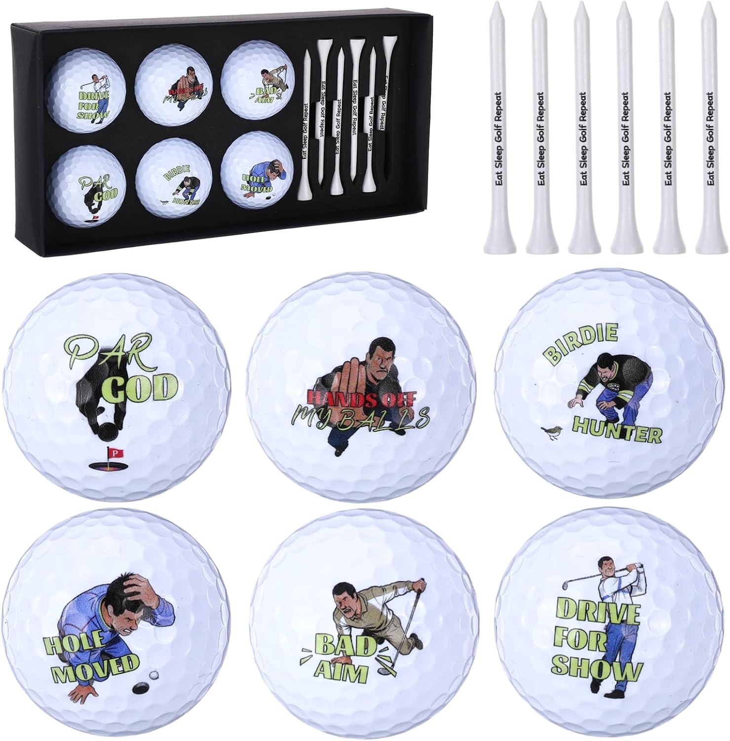 12 Pcs Funny Golf Balls for Men Women with Tees and Gifts Box Funny Golf Gifts for Birthday Dad Coworkers Golfers Grandfather Father’s Day Professional Practice Ball