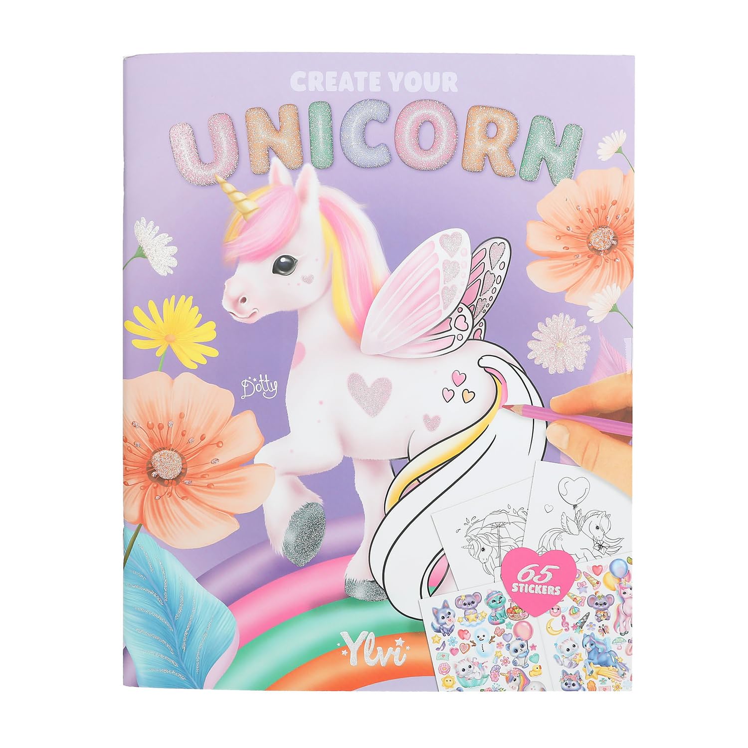 Depesche 13394 Ylvi Create Your Unicorn Colouring Book with 13 Pages for Designing Unicorn Motifs, Includes 1 Double Page Sticker