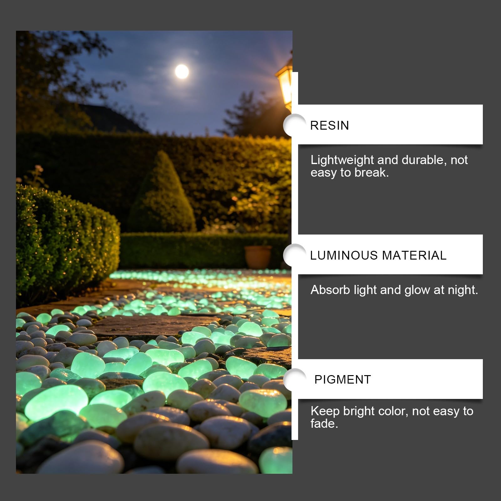 Juego de 200 piedras fosforescentes para exteriores, guijarros luminosos para jardín, caminos, caminos, terrazas, paisajismo, acuario, vacaciones y fiestas