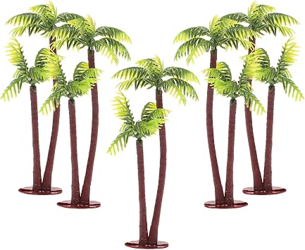 Wakauto Decoration Artificial Landscape Tank - Plastic Cocount Palm Tree Cake Toppers DIY Mini Scenery for Jungle Themed Coconut Tree, Decor, Architecture Trees Plant Pots Bonsai Craft Doll