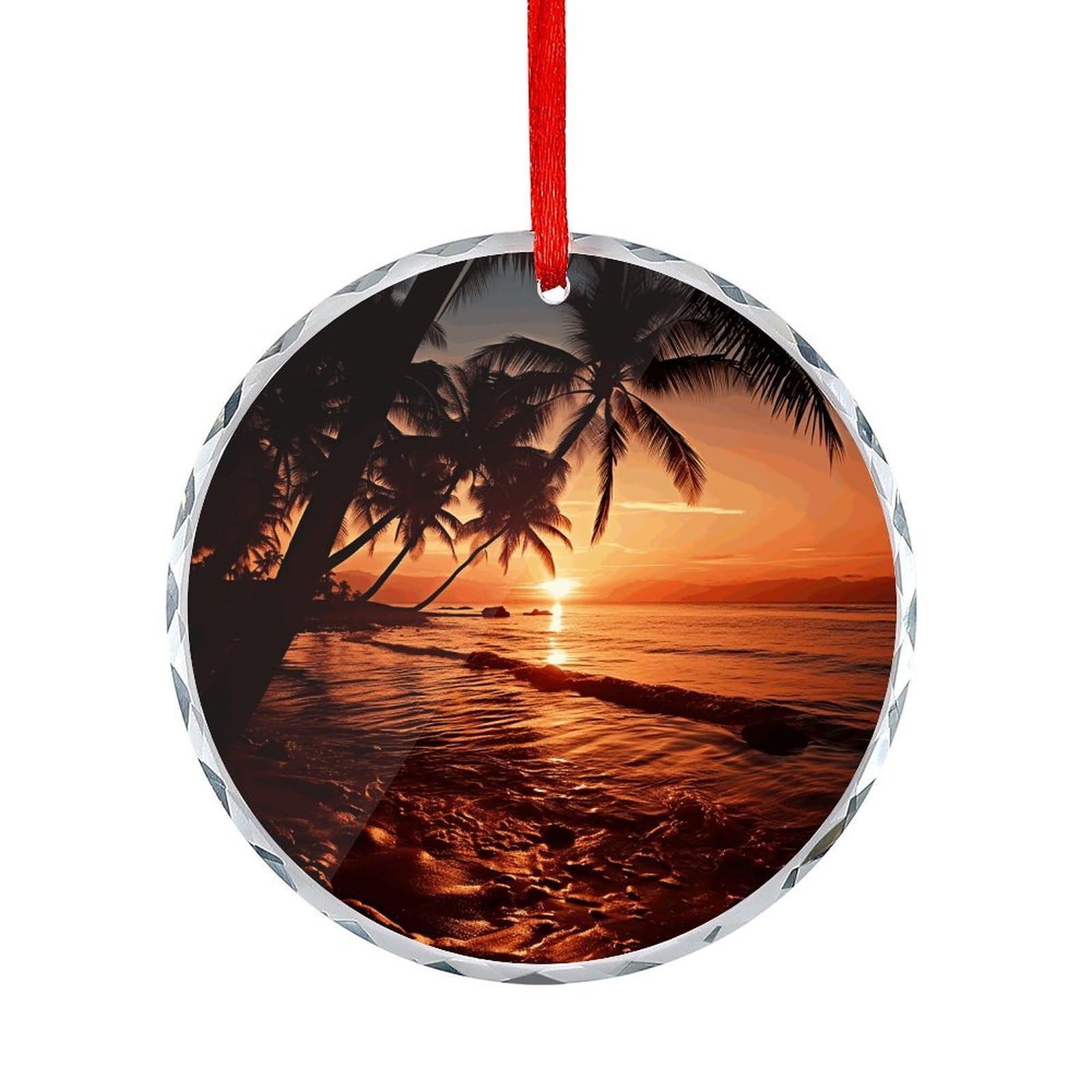 Fodpand Women's Style Dusk Tropical Beach Palm Round Glass Ornament Keepsake Gift Exchange Ideas Car Decor,Christmas Ornaments For Tree Window Garden Ornaments