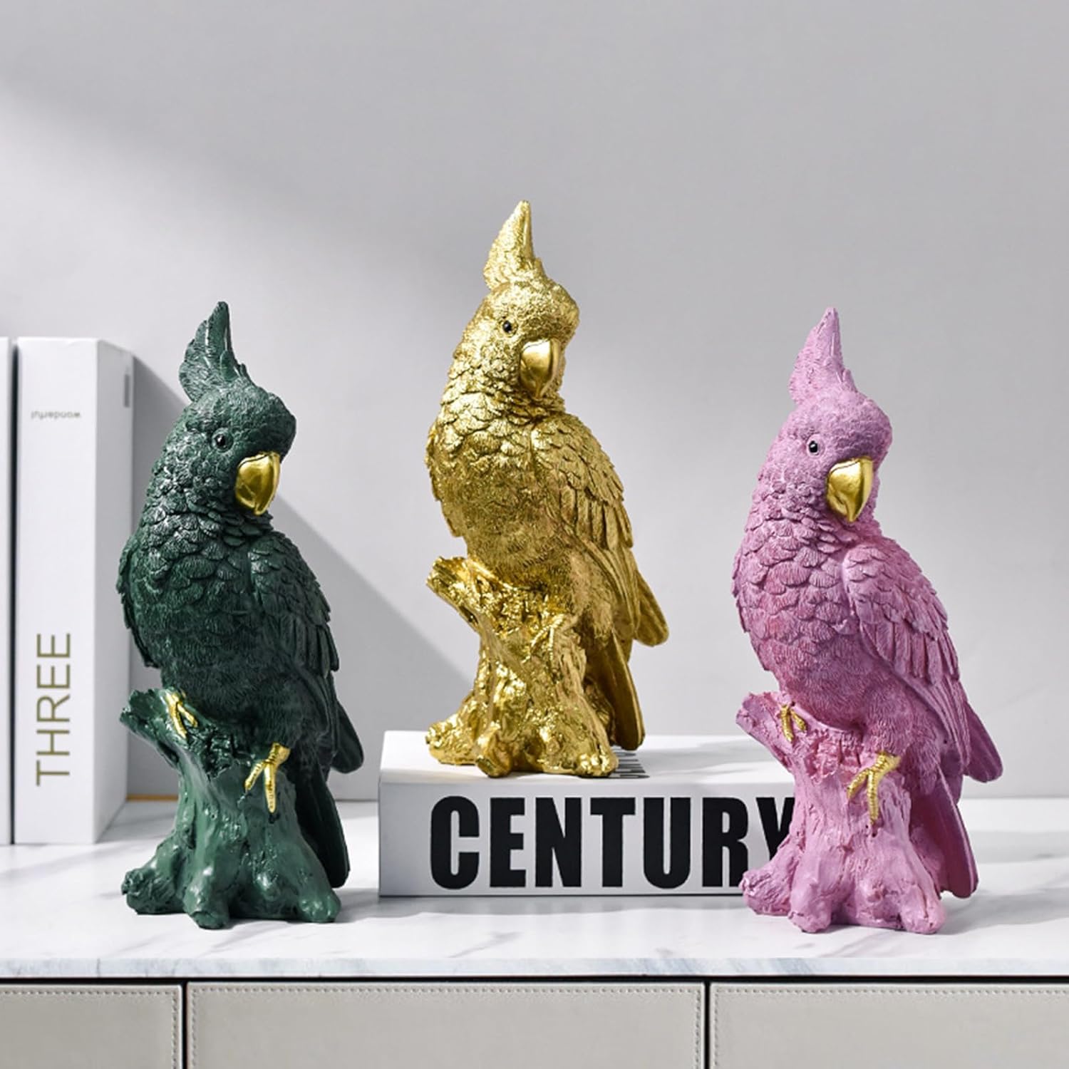 Elegant Parrot Statue Resin Bird Sculpture,for Home Decor, Animal Statues for Bookshelf, Table, Entryway, Fireplace, Indoor Outdoor Parrot Figurine Gift for Parrot Collector,Green,A