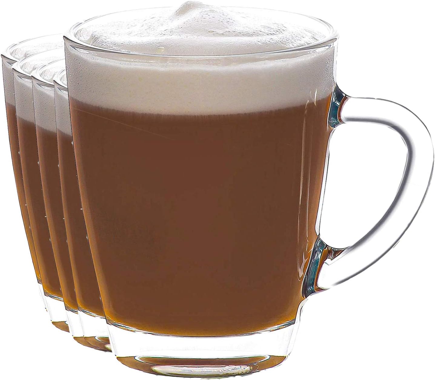 EDGE 99 Coffee Glasses, Latte Mug 350 Ml, Cup Handles, Glass Mugs in Pack of 4 and 6, Toughened Glass Mugs for Hot Drinks (6 x Coffee Glasses 350ml)