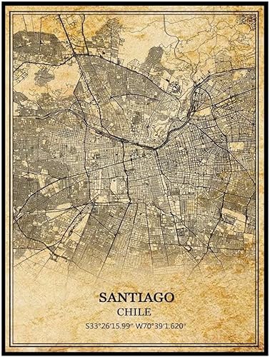 TANOKCRS Santiago Chile - Póster vintage para pared, diseño de mapa, arte de viaje, recuerdo, decoración del hogar, 9 x 11 pulgadas, sin marco