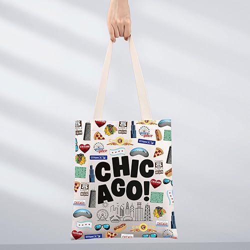 Miniatura 5 de JNIAP Bolsa de lona de Chicago City Chicago Travel Gifts Chicago Bolsa de hombro Chicago reutilizable bolsa de comestibles