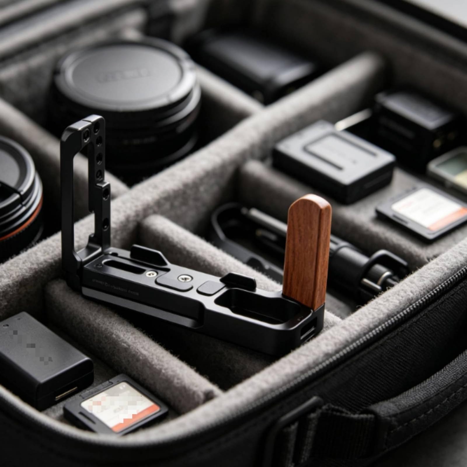 Camera Grip Impugnatura L Piastra a Sgancio Rapido Staffa Alluminio con Fori Regolazioni Flessibili Presa Ergonomica per Riprese Stabili Adatto a , Manico In Legno Di Pero