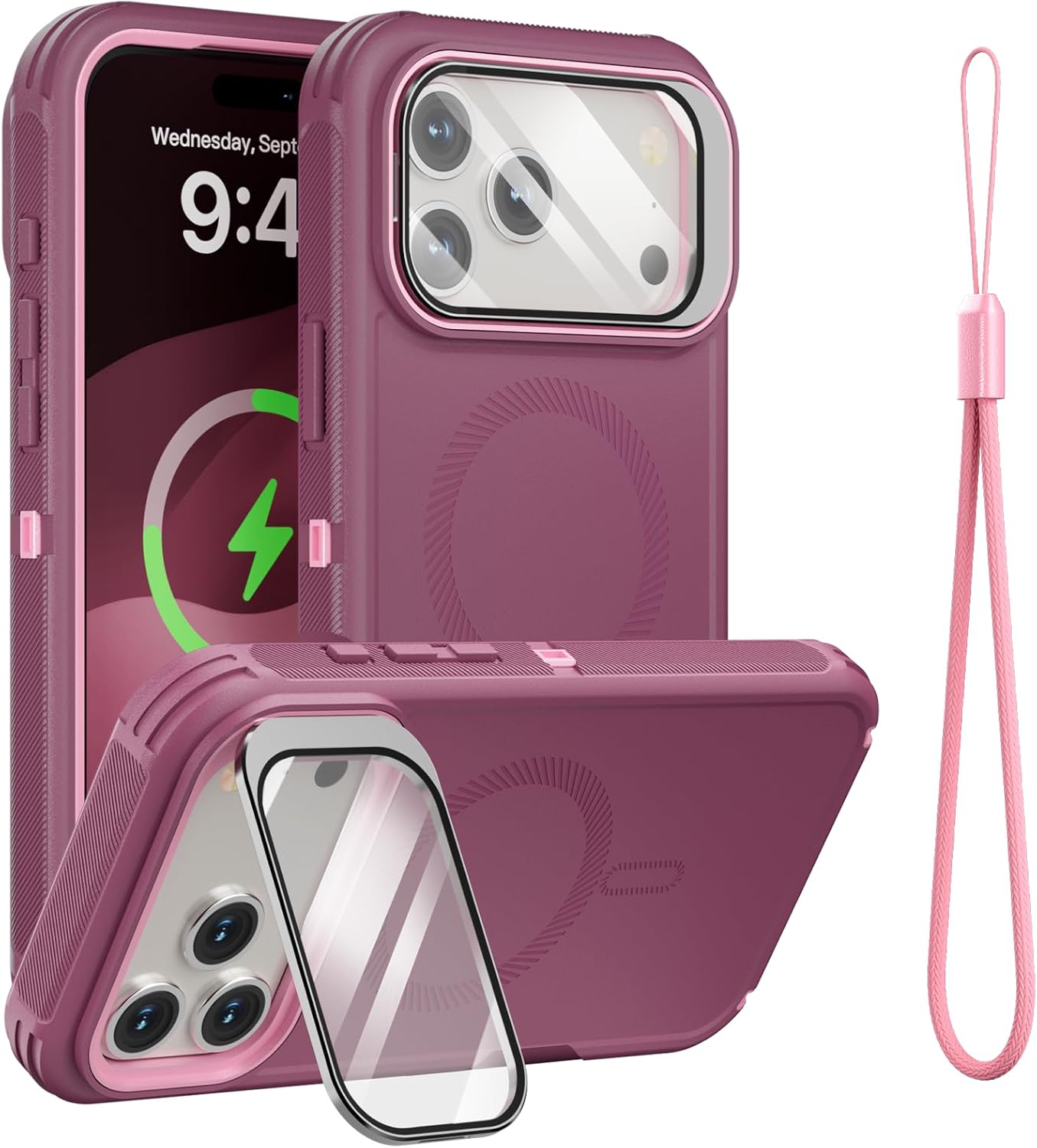 for iPhone 17 Pro Max Case with Stand & Built-in Camera Cover, MagSafe Compatible, Heavy-Duty Shockproof Protection, Magnetic & Rugged Phone Cover for iPhone 17 Pro Max 6.9'', Purple-Pink
