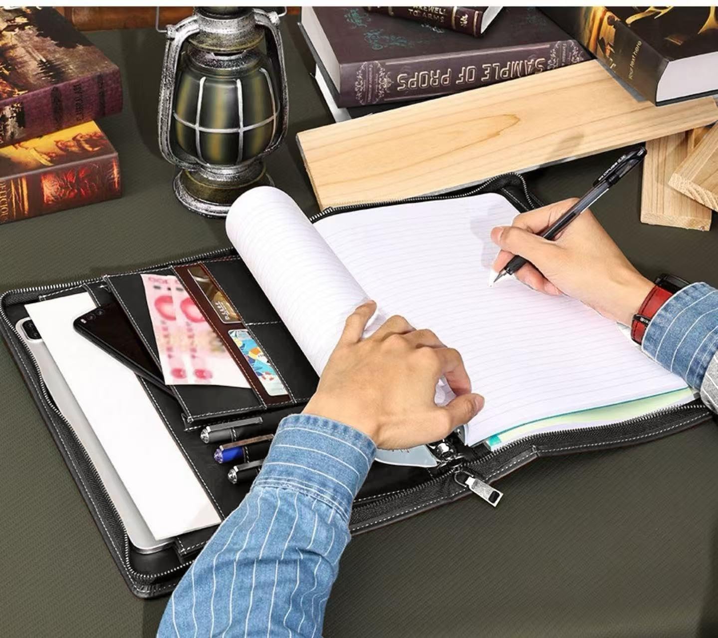 Zapinany na zamek organizer do notatek, skórzany segregator do planowania, 33 cm teczka na dokumenty, rozmiar listu, wizytówka, tablet, etui na dokumenty dla mężczyzn i kobiet