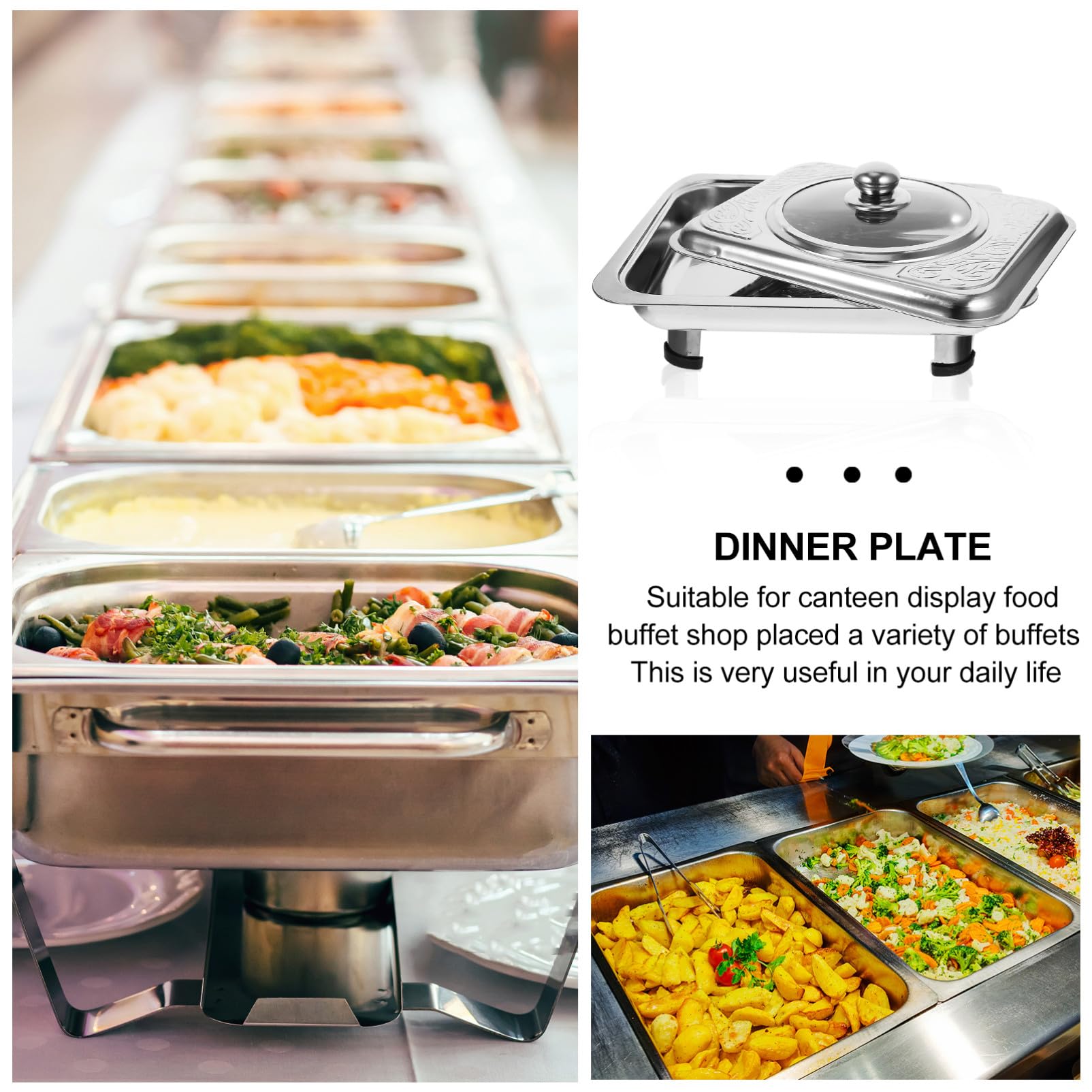Bandeja Rectangular Protege Alimentos y Previene Suciedad con Tapa de Acero Inoxidable para Buffet Adecuado para Fiestas y Comedores