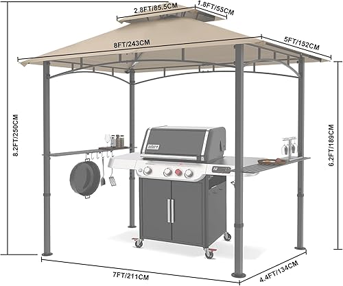 Miniatura 2 de MASTERCANOPY Gazebo para parrilla de 8 x 5 pulgadas, toldo para barbacoa al aire libre con 2 luces LED (color caqui)