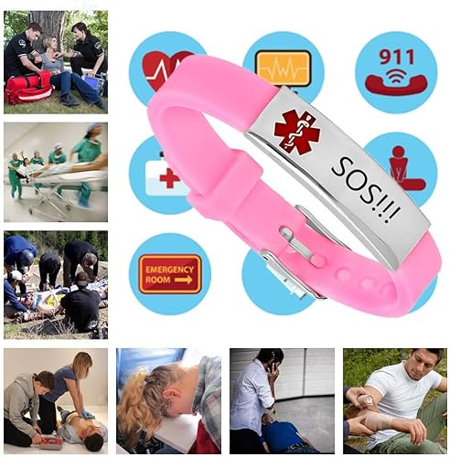 Miniatura 7 de Custom Adjustable Silicon Medical Alert Allergy Awareness Bracelet for Women Men Kids,Free Engraving Emergency ID Bangle for Son,Daughter,Parents