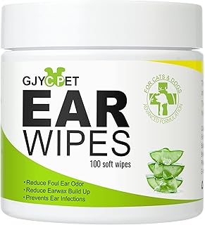 GJYC PET Dog Ear Wipes - Cat Dog Ear Cleaner, Puppy Ear Wipes Wash Cleaner for Dogs Cats - 100 Wipes for Dog Cat Ear Cleaning, Remove Ear Wax Dirt Debris for Dogs Cats Ear Infection Treatment Wipes