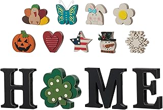 Glitzhome Interchangeable Home Table Signs with 13 Pcs Seasonal Icons, W...