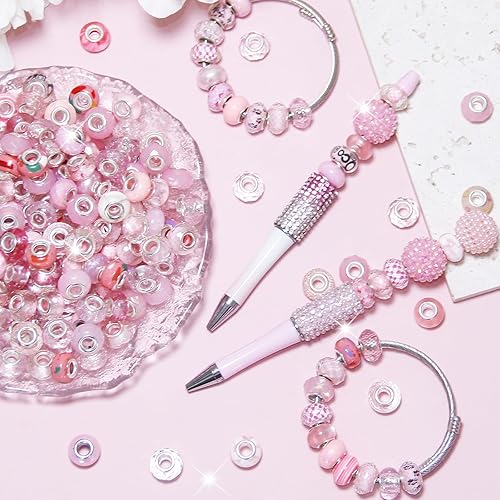 Vista 74 de Cuentas de agujero grande negro europeo para bolígrafos, 100 piezas surtidas de agujeros grandes de hadas, varita de jardín, cuentas espaciadoras