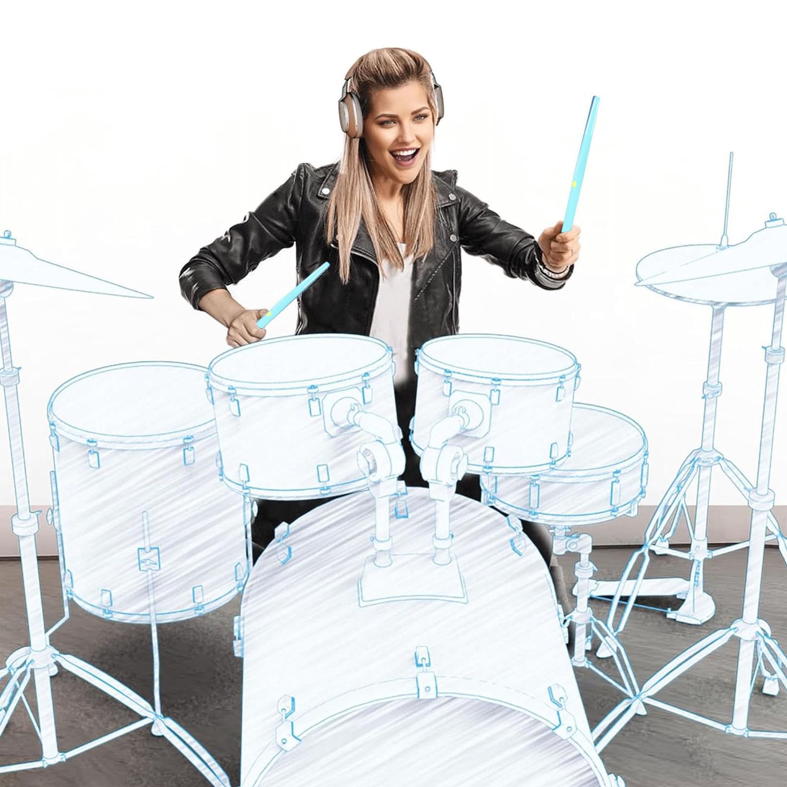 Tambor de Aire Eléctrico, Set de Baquetas Virtuales, RGB Portátil Detección de Movimiento 3D Kit de Batería de Aire con y 8 Sonidos para Adultos Accesorios de Percusión (BLUE)