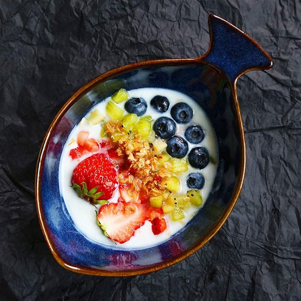 ERoomQ Pasta Bowls Ceramic Creative Home Bowl Microwave Fruit Bowl Oatmeal Yogurt Bowl,