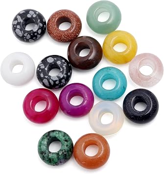 Large Hole Gemstone Beads for Jewelry Making,Loose Macrame Natural Stone Beads Pack of 15,Multicolor(8 * 14mm)