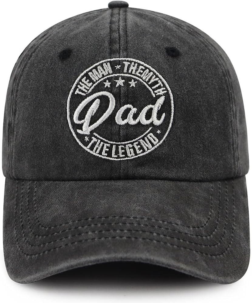 Dad The Man The Myth The Legend 남성용 모자, 재미있고 조절 가능한 면 가죽 패치 파파 야구 모자 — 사진 1