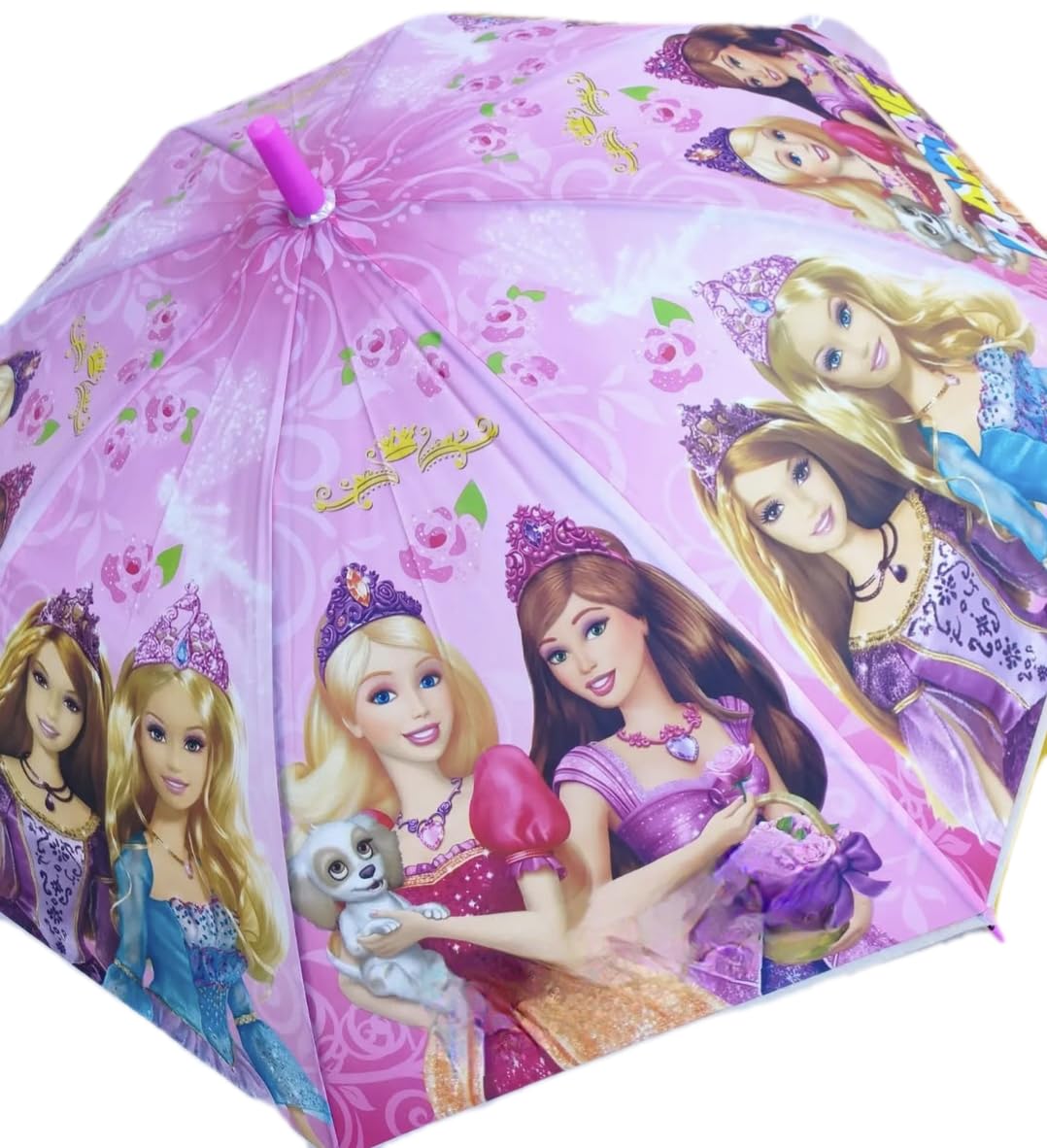 Kids Umbrella, Pink Princess Design with Floral Pattern, Auto-Open-image-8