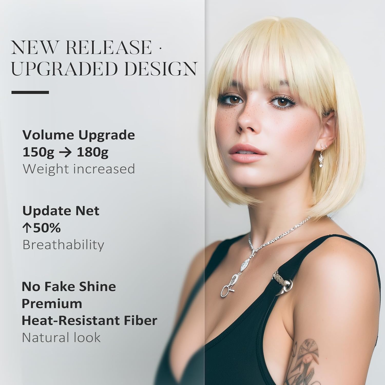 Bob Wig, Blonde Bob Wigs with Bangs, Adjustable Straps Colorful Wig Synthetic Heat Resistant Fiber for Daily Party Cosplay Use, Shoulder Length Blonde Wig for Women Girl with Wig Cap, 12 Inch - Image 2