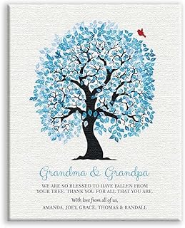 Grandma Grandpa We Are So Blessed Blue White Family Tree Personalized Gift For Grandparents #1268, 16x20 Canvas
