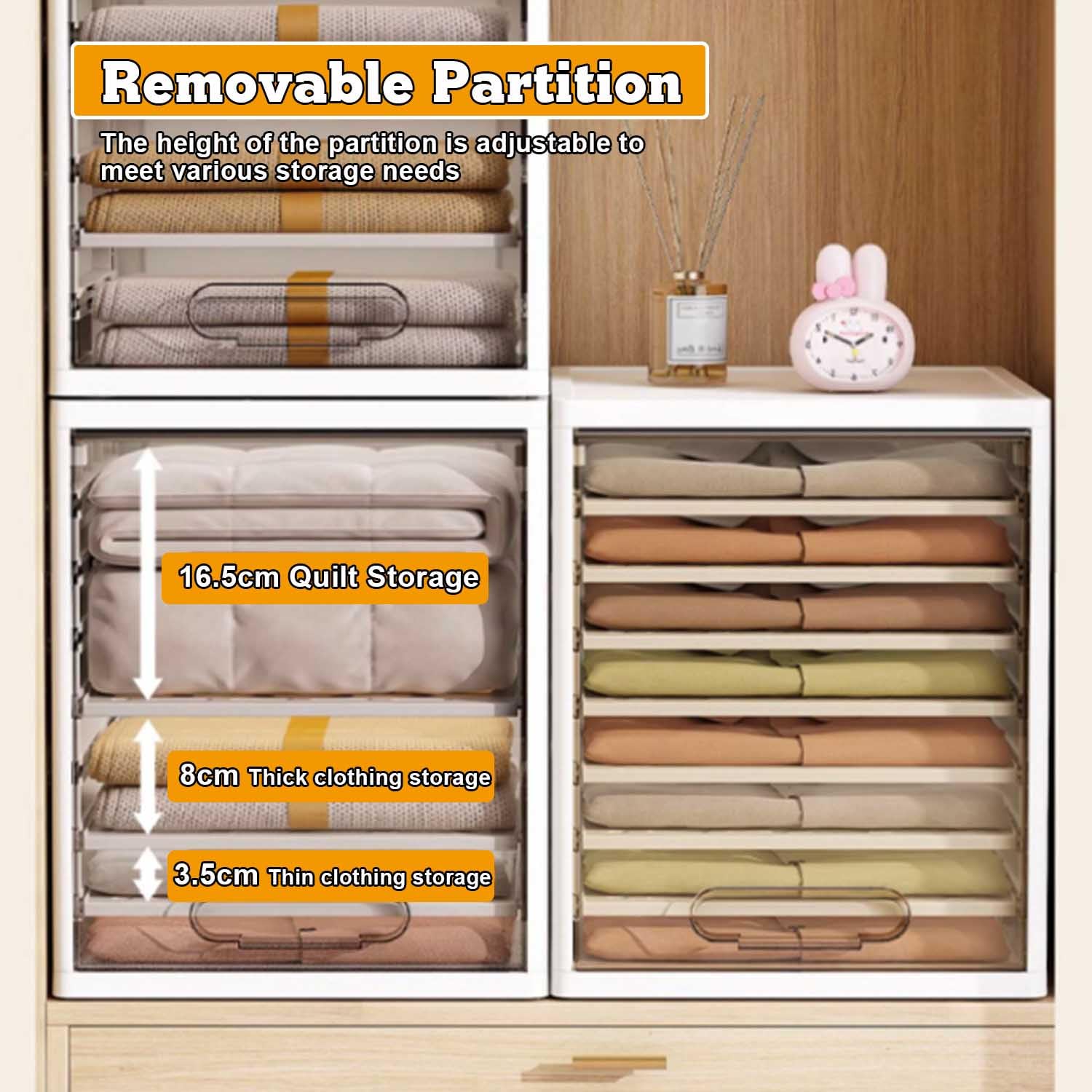 Organizador Armario Ropa de Jeans Camisetas Fuerte Apilable Organizador Cajones Plegable Cajas Organizadoras de Vestidor Que Ahorra Espacio con 7 Compartimentos,3 Partitions
