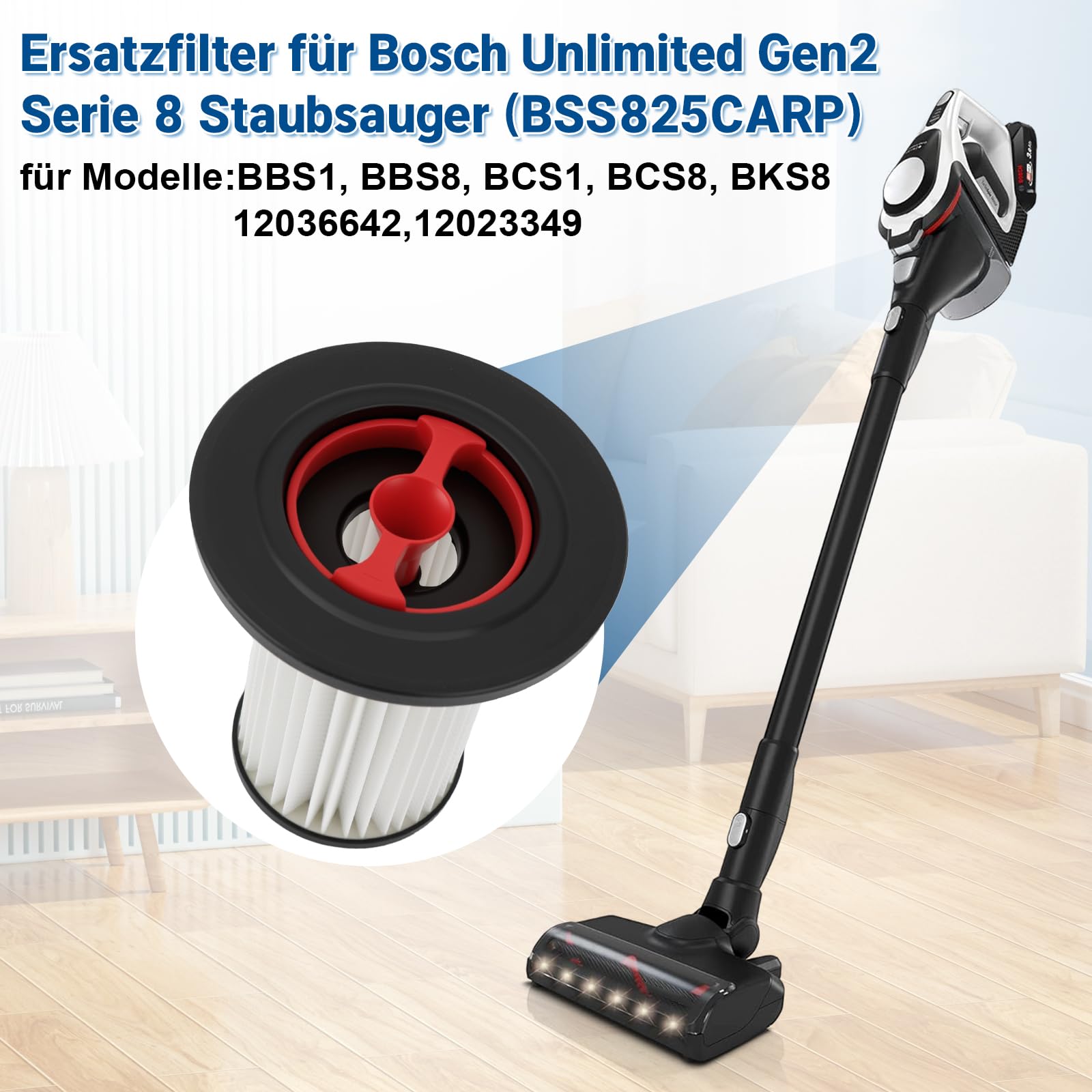 2 Filtros Aspiradora De Repuesto Para Bosch Unlimited Series 8