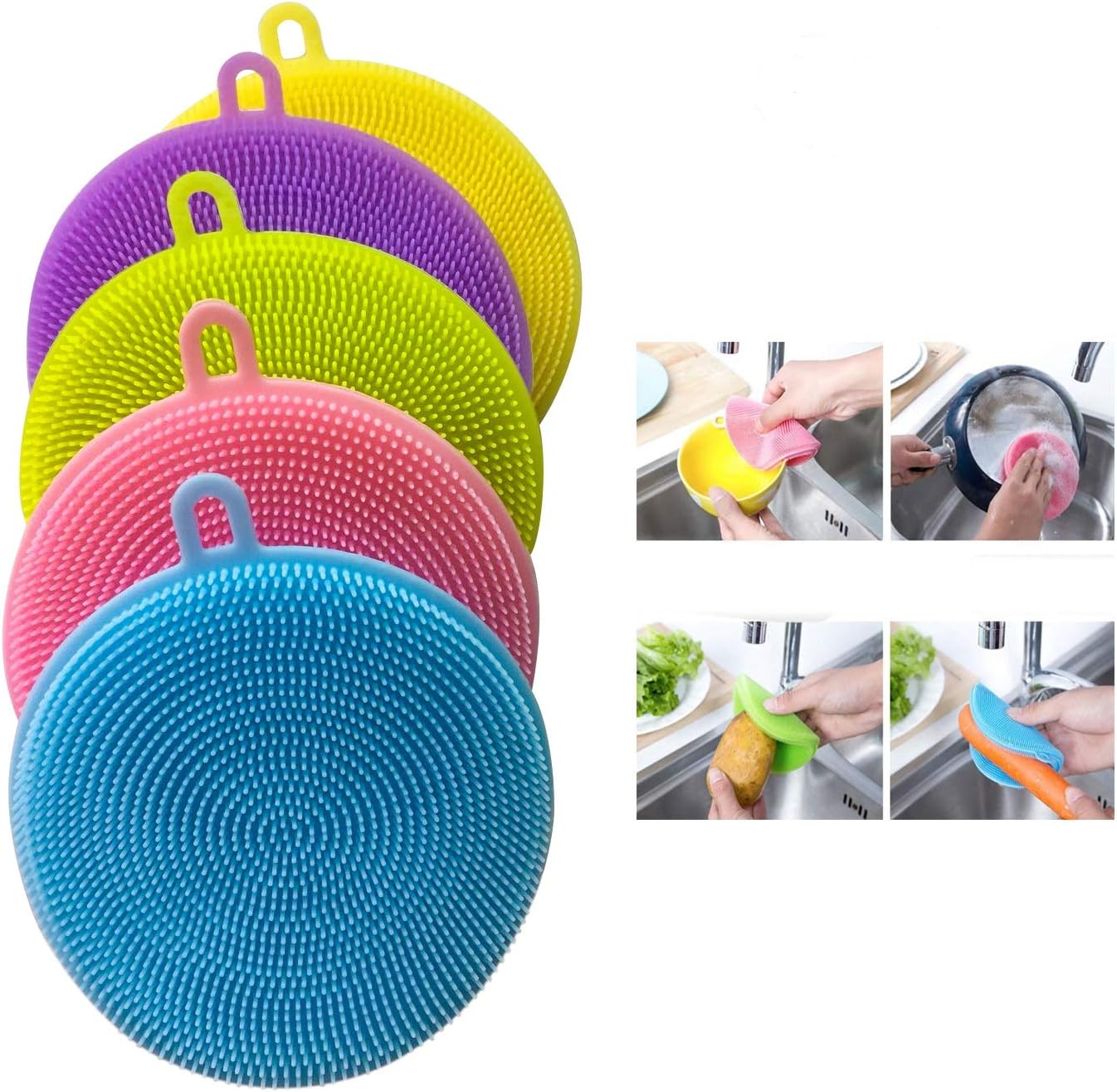 Silicone Dish Sponge, Cleaning Sponges,Dish Washing Brush-Free Dishwashing Better Sponges-Household Cleaning Sponges-Washing Brush Scrubber-Smart Kitchen Scrubber (5pcs) (5pcs) …