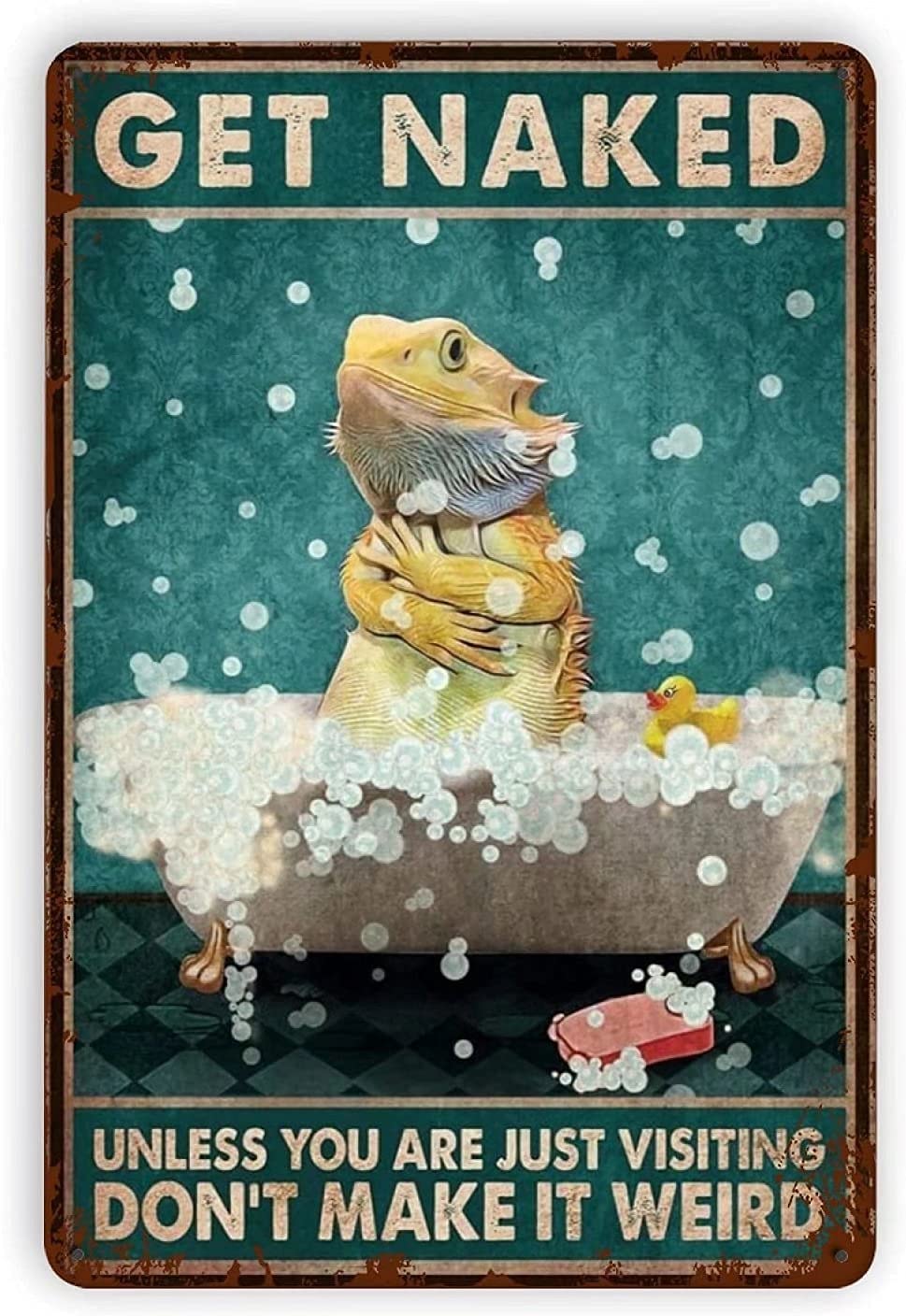Tin Sign Lizard bathtub Vintage Retro Collectible tin Sign - Lizard Bathroom -Wall Decoration Poster Home bar Restaurant Garage Cafe Art Metal Sign Gift 12x16 inch