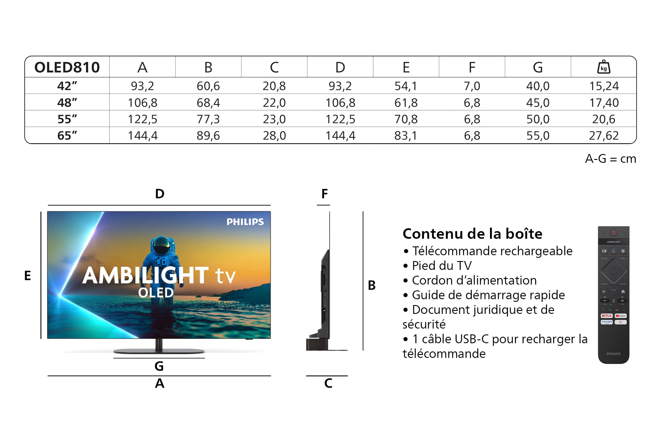 Philips Ambilight 48OLED810 4K OLED Smart TV, écran 48 ", avec Moteur Perfect Picture Engine Ultra HD, Titan OS, Dolby Vision et Atmos Sound Fonctionne avec Alexa et Google Assistant Vocal