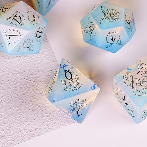 Miniatura 6 de UDIXI Juego de dados de piedras preciosas naturales 7 dados DND para Calabozos y Dragones dados de piedra hechos a mano DD para juegos de mesa MTG