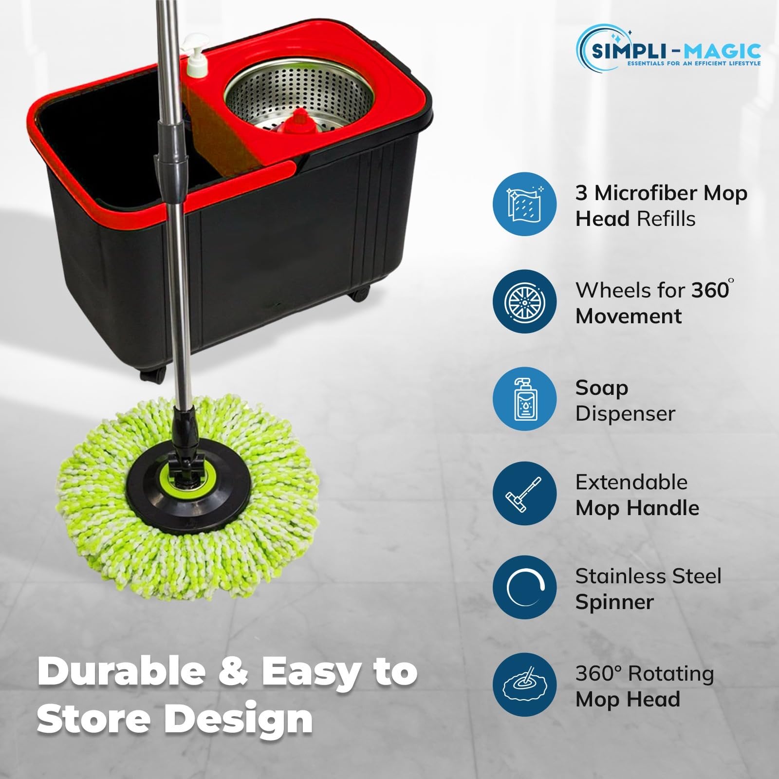Amazon.com: Simpli-Magic 360° Spin Mop and Bucket with Wringer – 3