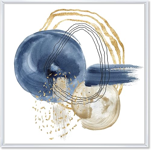 DesignQ Abstracto azul oscuro dorado y negro vida submarina - Lienzo enmarcado moderno para pared