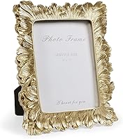 Vista 1 de Cuspin Gold 5x7 Picture Frame, Vintage Gold Palm Leaves Textured Hand-Crafted Resin Frame with Glass Front, Elegant Retro Photo Frame for Wall and