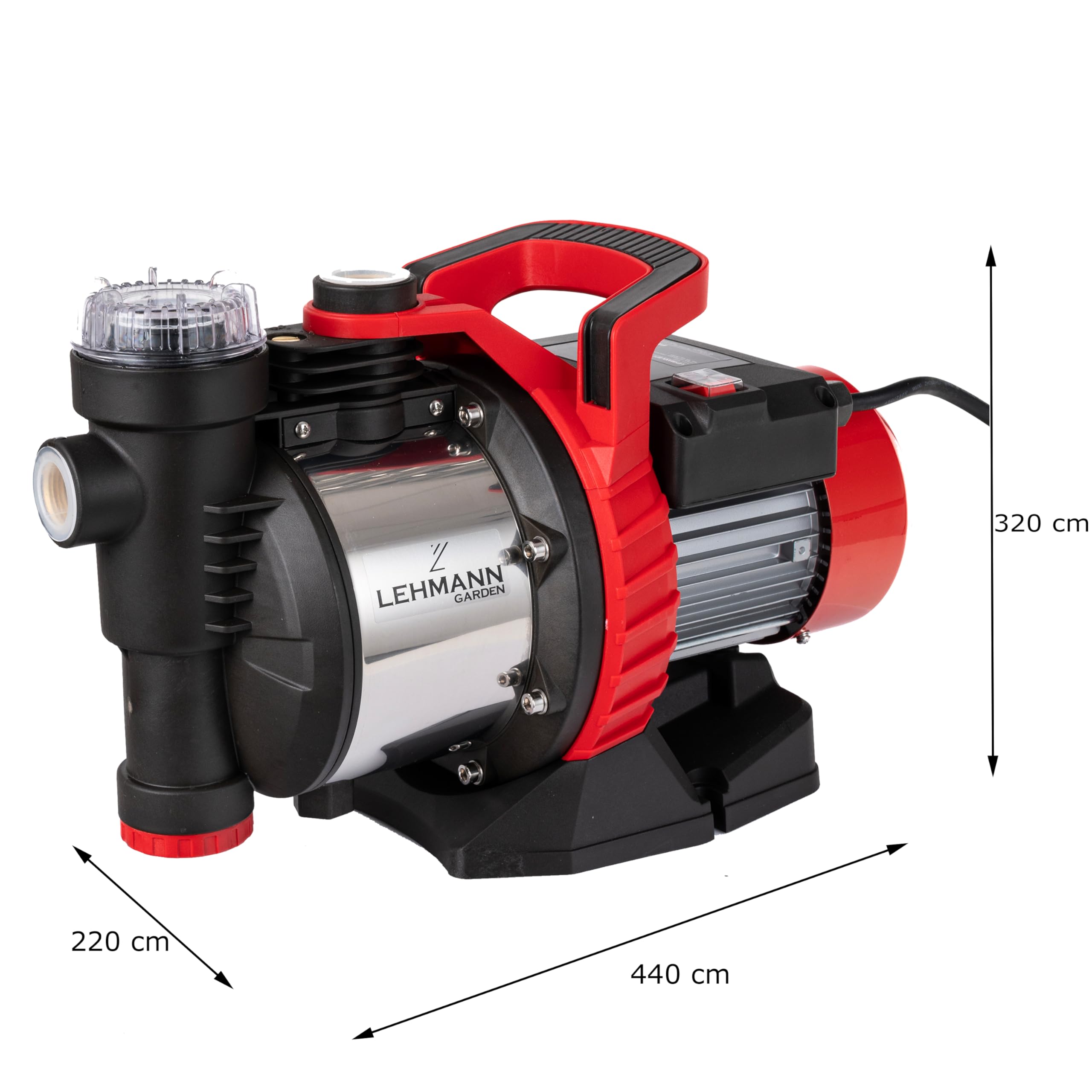 LEHMANNN Gartenpumpe BP1, 900 W, Förderleistung 3600 L/h, 4,2 bar Druck, max. Ansaughöhe: 8 m & Förderhöhe 42 m, Selbstansaugende, Pumpengehäuse aus Edelstahl, IPX4, ergonomische Tragegriff