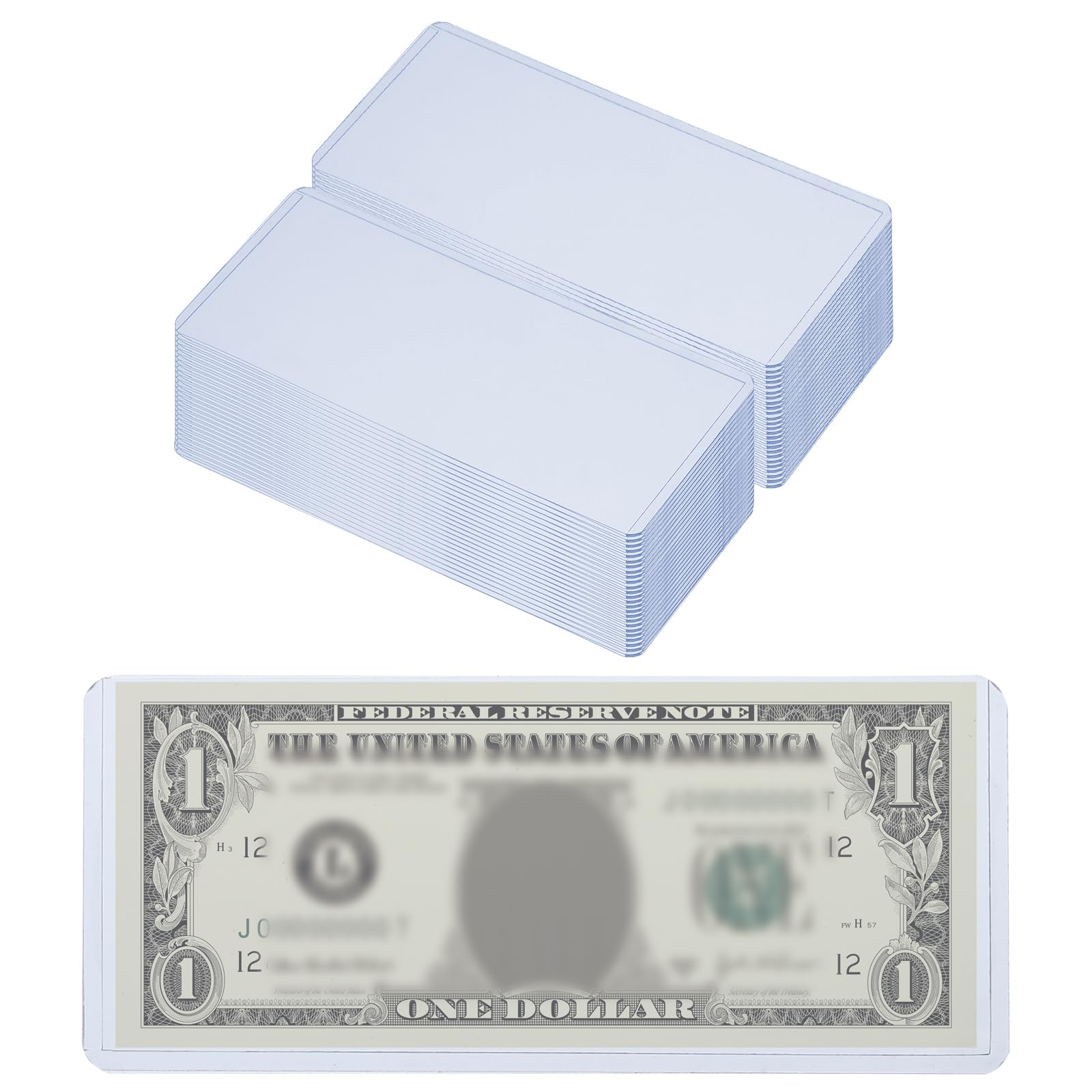PATIKIL Dollar Bill Holders Transparent Money Sleeves Clear Currency PVC Protectors, 50 Pcs Top-Insert Hard Plastic Cash Holder Waterproof for Banknotes Stamp Collecting, 6.8 x 3" Blue