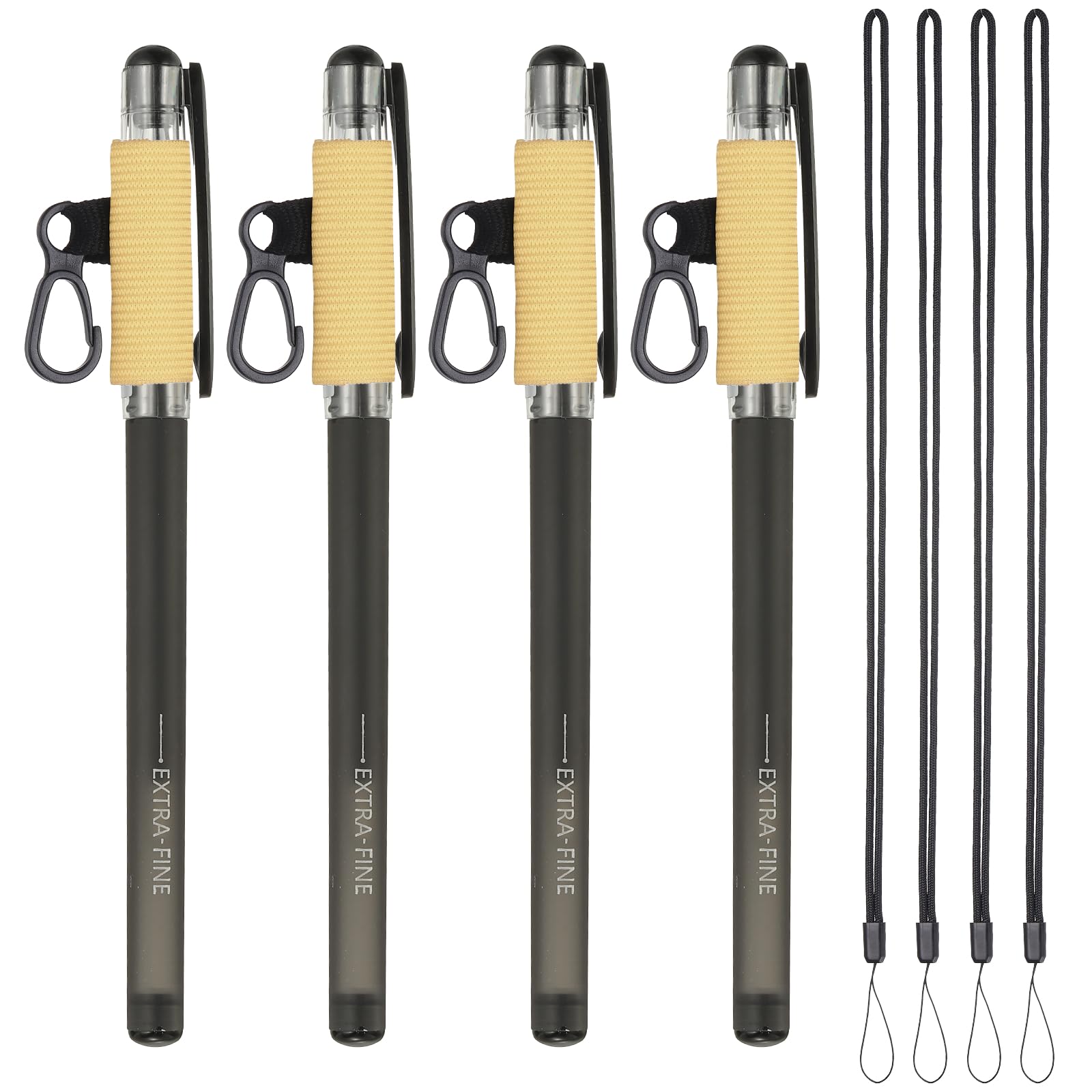 PATIKIL 4Pcs Elastic Pen Holder with 4 Lanyards, Anti Lose Portable Pen Holder for Necklace Carpenters Teachers Construction Workers, Beige