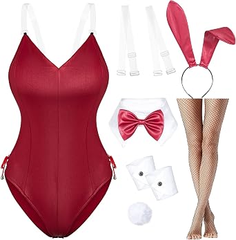 Womens Bunny Costume Girl Bodysuit Anime Role Costume Senpai Cosplay Bodysuit One Piece Stockings Set