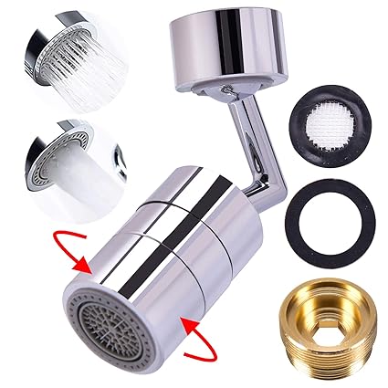QUECAOCF 720 degree Rotate Water Outlet Faucet Double Water Outlet Mode, Faucet Sprayer Head Leakproof Design with Double O-Ring, Durable Copper & ABS Anti-Splash, Oxygen-Enriched Foam, 4-Layer Net Filter