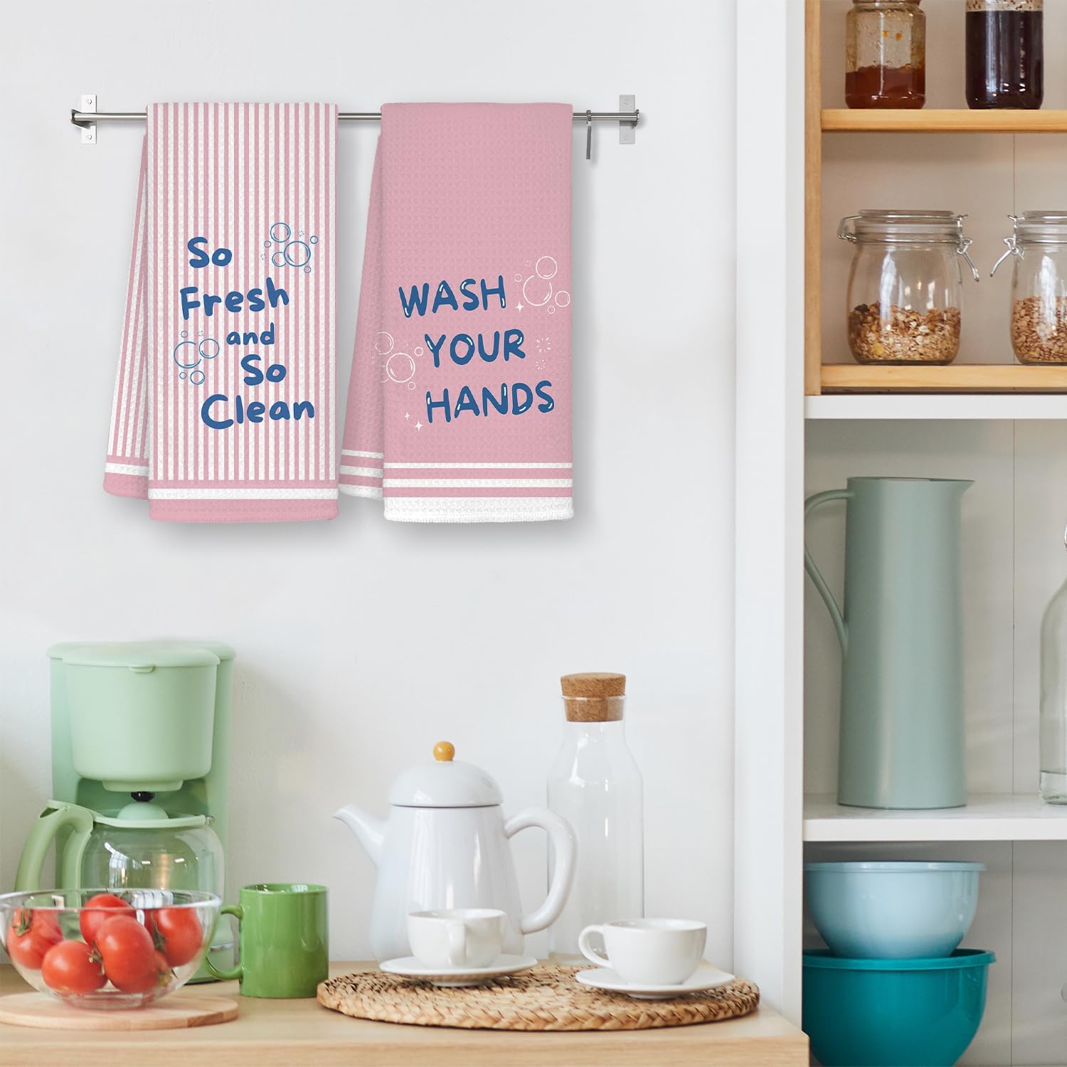 Pink Funny Kids Bathroom Hand Towels, Trendy Preppy Wash Your Hands So Fresh and So Clean Decorative Hand Towels for Kids Girls Bathroom Decor, 16x24 Inch Set of 2 - Image 2