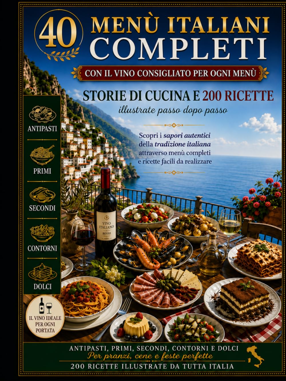 40 Menù Italiani Completi: Storie di cucina, 200 ricette illustrate e abbinamenti di vini per ogni portata