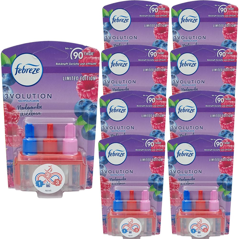 Febreze 3Volution Nordamerika Wildbeere Nachfüllflakon 9 x 20ml - bis zu 90 Tage - Bekämpft Gerüche und erfrischt - Limited Edition