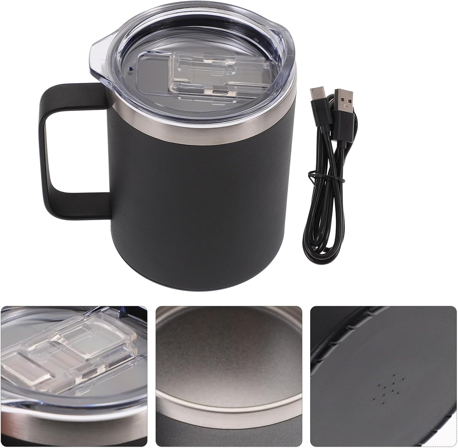 Electric Stainless Steel Coffee Cup Warmer Constant Temperature Mug with Lid and Handle Insulation Beverage Heater for Desk Kitchen Office Birthday