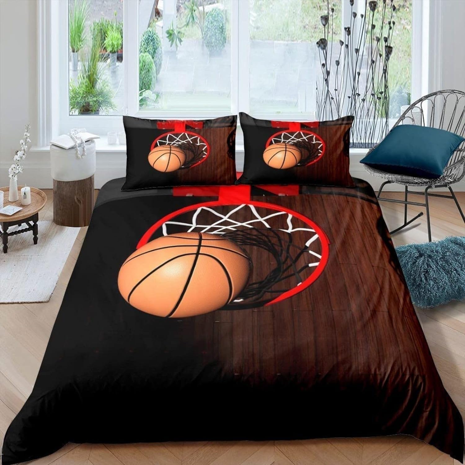 Funda Nordica Cama 90 Juvenil Baloncesto Juego de Cama Deportes Juveniles de Microfibra Suave Impresión 3D Funda Nórdica Baloncesto Funda Edredon 135x200 cm y 2 Fundas de Almohada J981