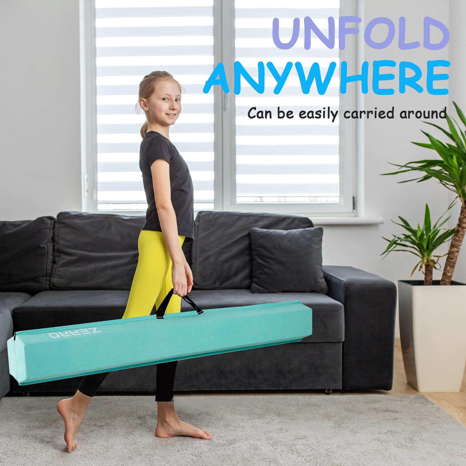 ZERRO Schwebebalken für Zuhause Kinder, 240cm/270cm Balken Turnen Faltbare, Turnbalken Gymnastik Balance, Grün, Lila